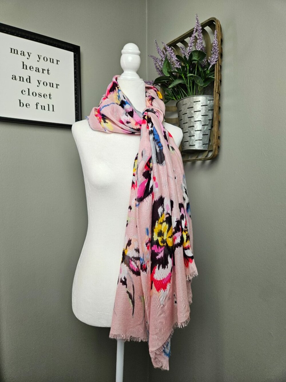 Vera Bradley Pink Multi Floral Fringe Trim Lightweight Rayon Scarf 29" x 72"